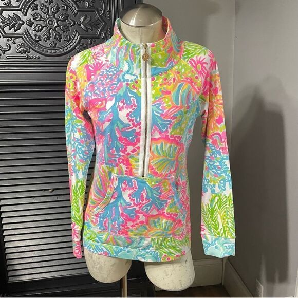 LILLY‎ PULITZER CAPTAIN POPOVER CORAL REEF BRIGHTS Half Zip Long Sleeve Shirt XS - Picture 1 of 5